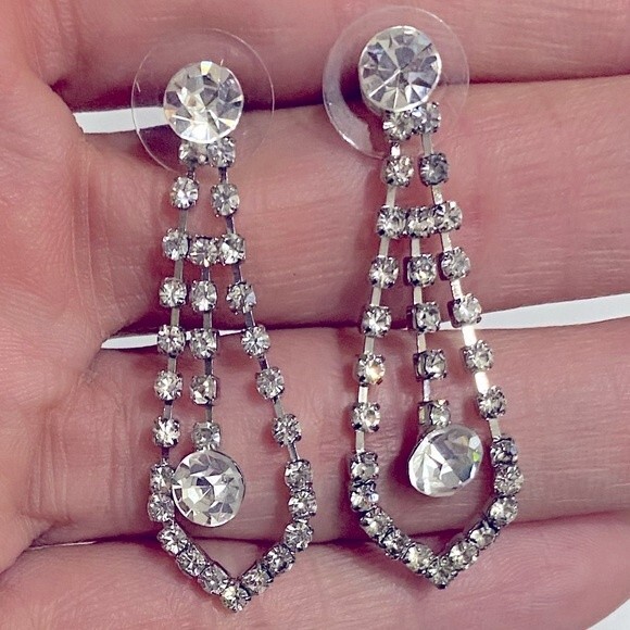 Silver Crystal Vintage Earrings - Picture 1 of 2